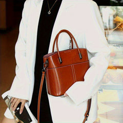 Leather Women's Casual Tote Bag Coffee Brown