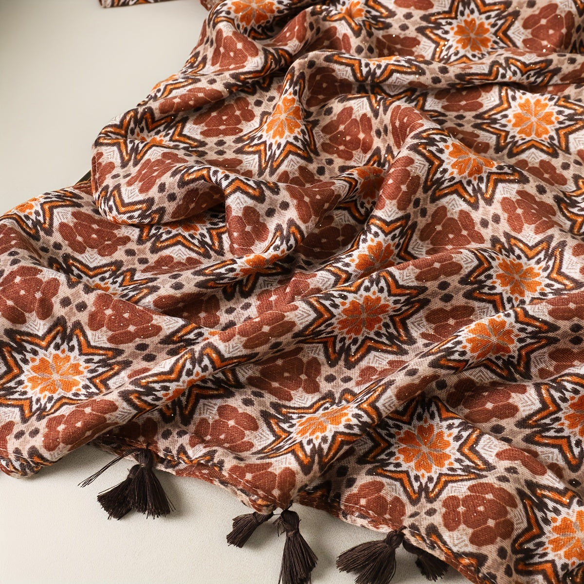 Boho Tassel Scarf Vintage Floral Print Shawl
