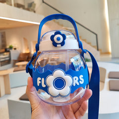 1100ml Big Belly Cup With Straw Cartoon Flower Handle Water Bottle