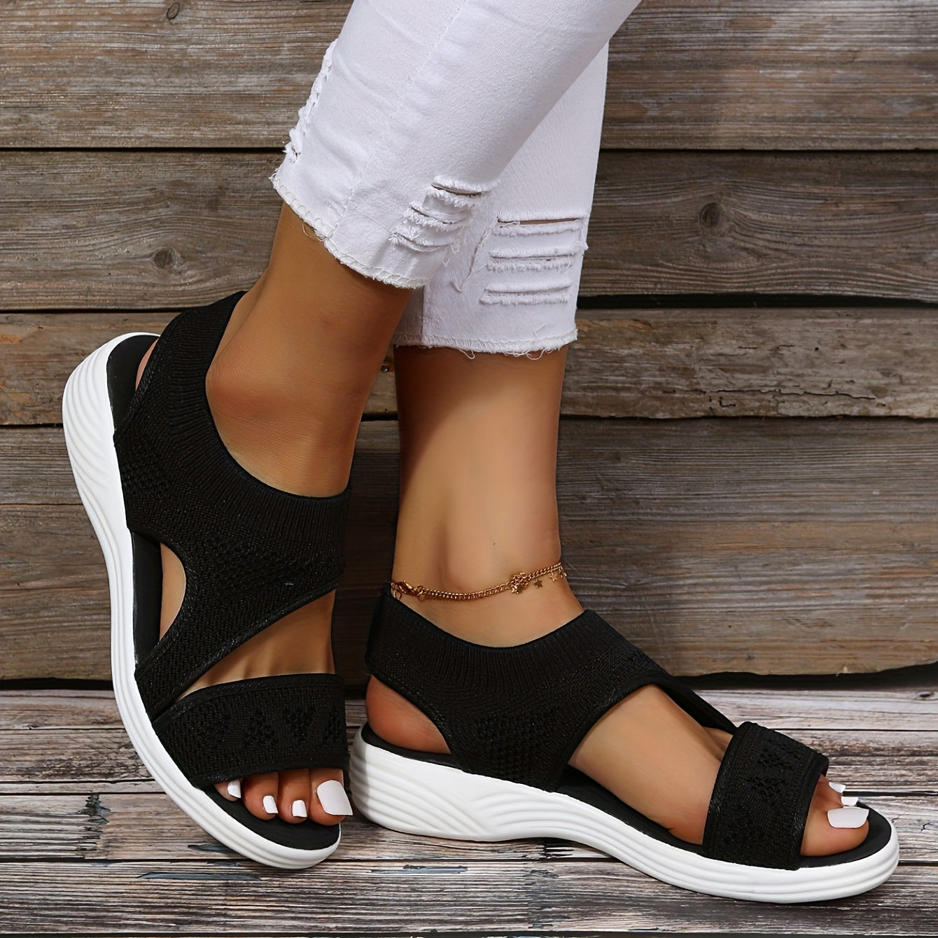 Women's Knitted Sports Sandals Comfortable Slip On Slingback Shoes