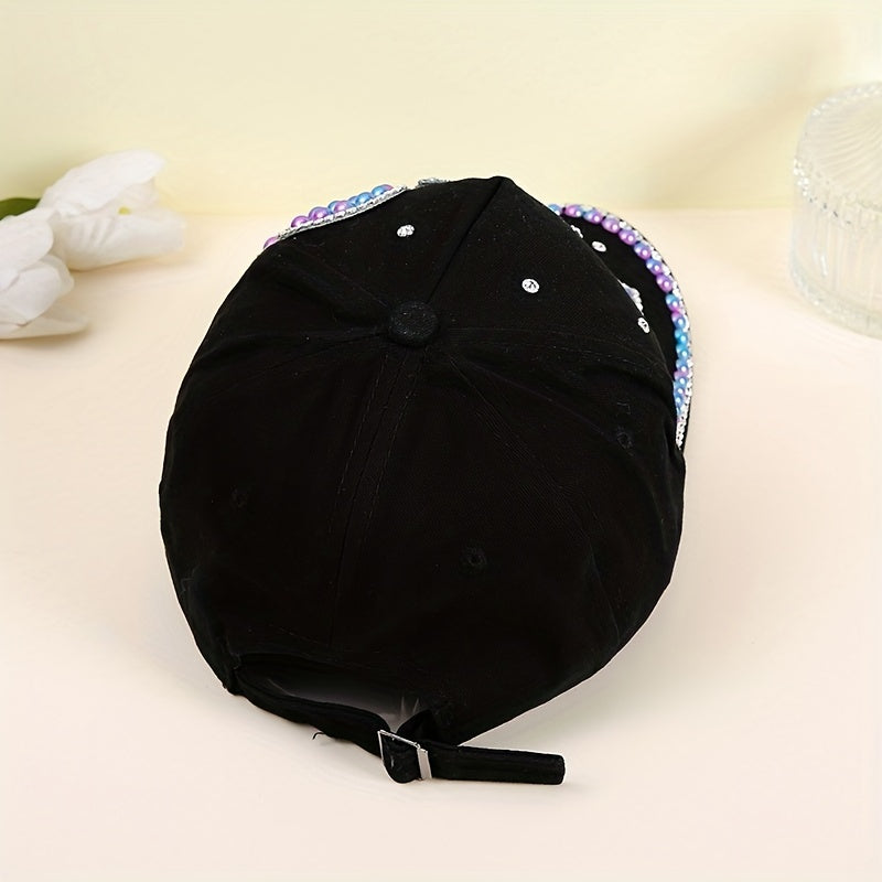 LOVE Patch Baseball Cap Rhinestone Pearl Decor Sun Hat Y2K Dad Hats