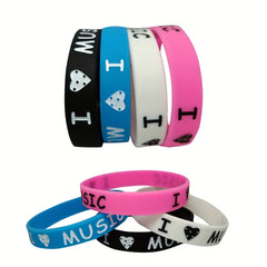 4 Pcs Unisex Music Silicone Bracelet Love Heart Pattern Hip Hop Bangle