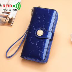 Patent Leather Long Wallet for Women with Zipper Closure
