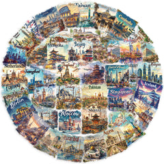50pcs Cartoon City Building Stickers Waterproof PET Self Adhesive Decals