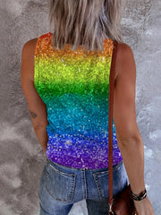 Colorful Print Button Front V Neck Tank Top Casual Sleeveless Top