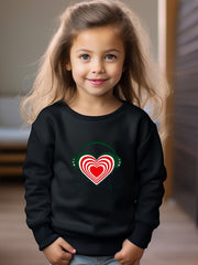 Girls Heart Pattern Crew Neck Long Sleeve Sweatshirt