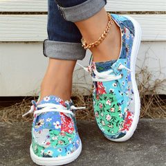 Flower Patchwork Boat Shoes Lace Up Anti slip Walking Shoes Women's Footwear