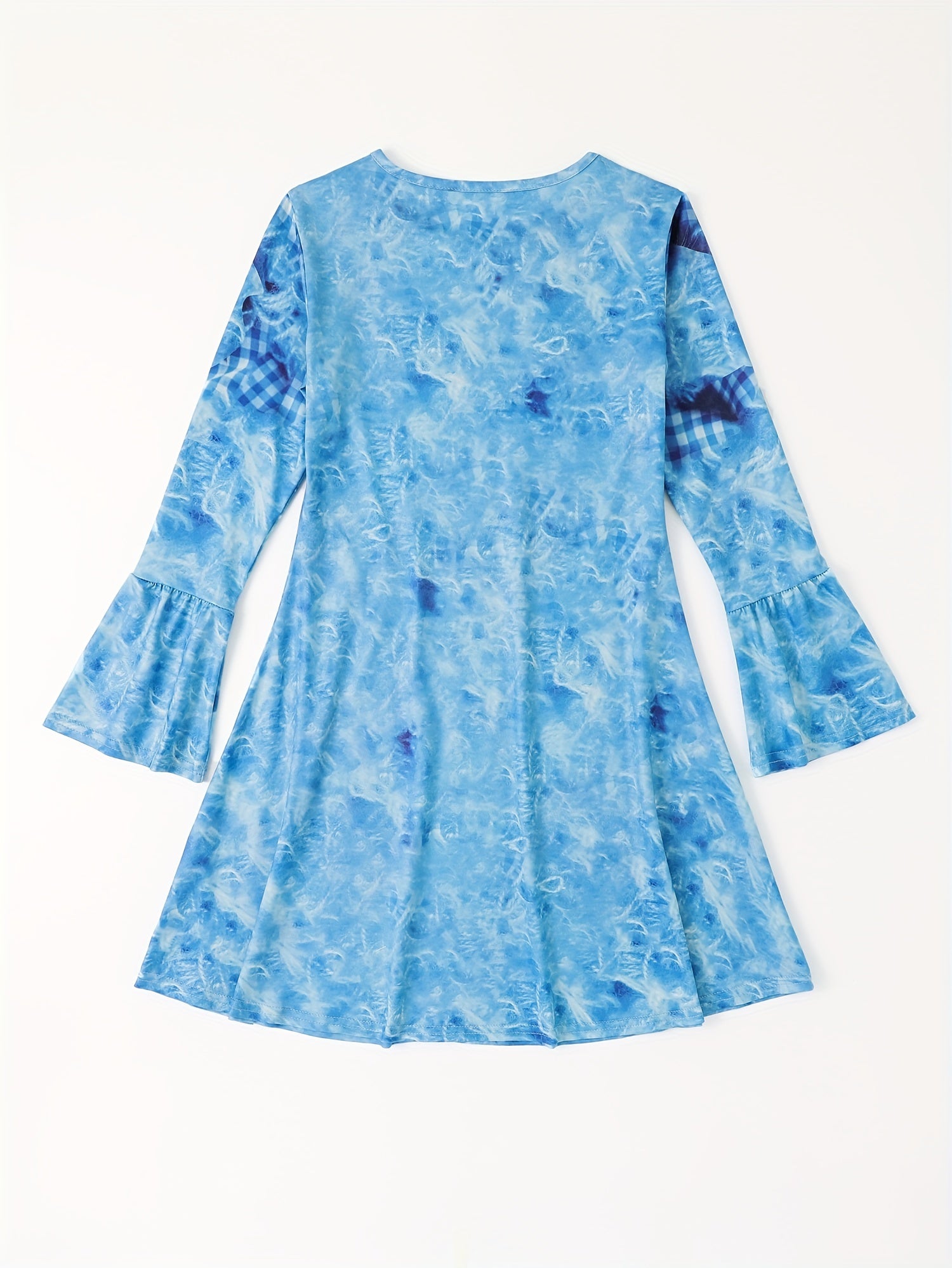 Girls Kitty Graphic Flare Long Sleeve Dress Cartoon Animal Print Dress