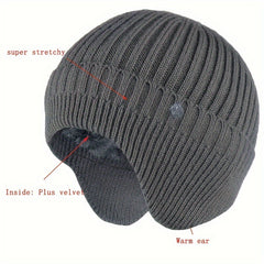 Winter Velvet Knit Hat With Earflap Skull Warm Cap Beanie Hat