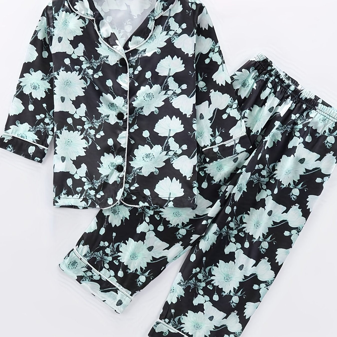 Girls Floral Print Long Sleeve Top & Pants Pajamas Set