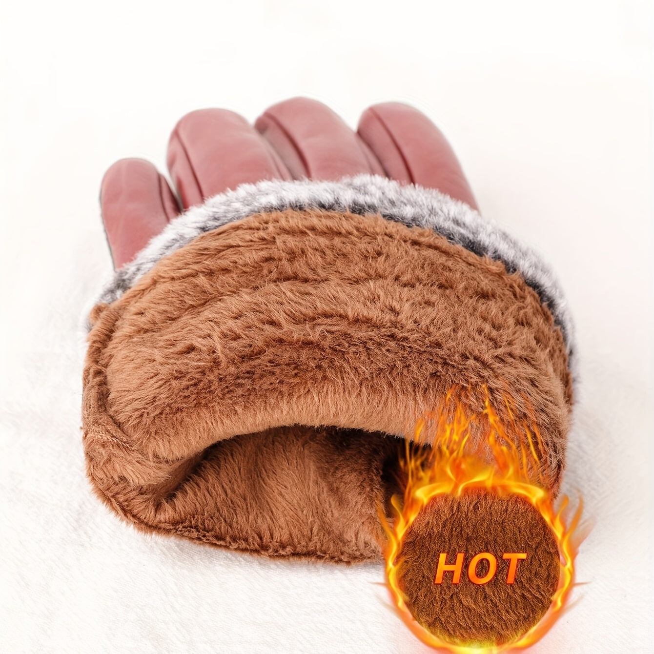 Thicken Warm Gloves Short PU Leather Waterproof Gloves