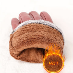 Thicken Warm Gloves Short PU Leather Waterproof Gloves