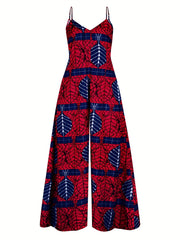 Leaves Print Spaghetti Strap Jumpsuit Vacation