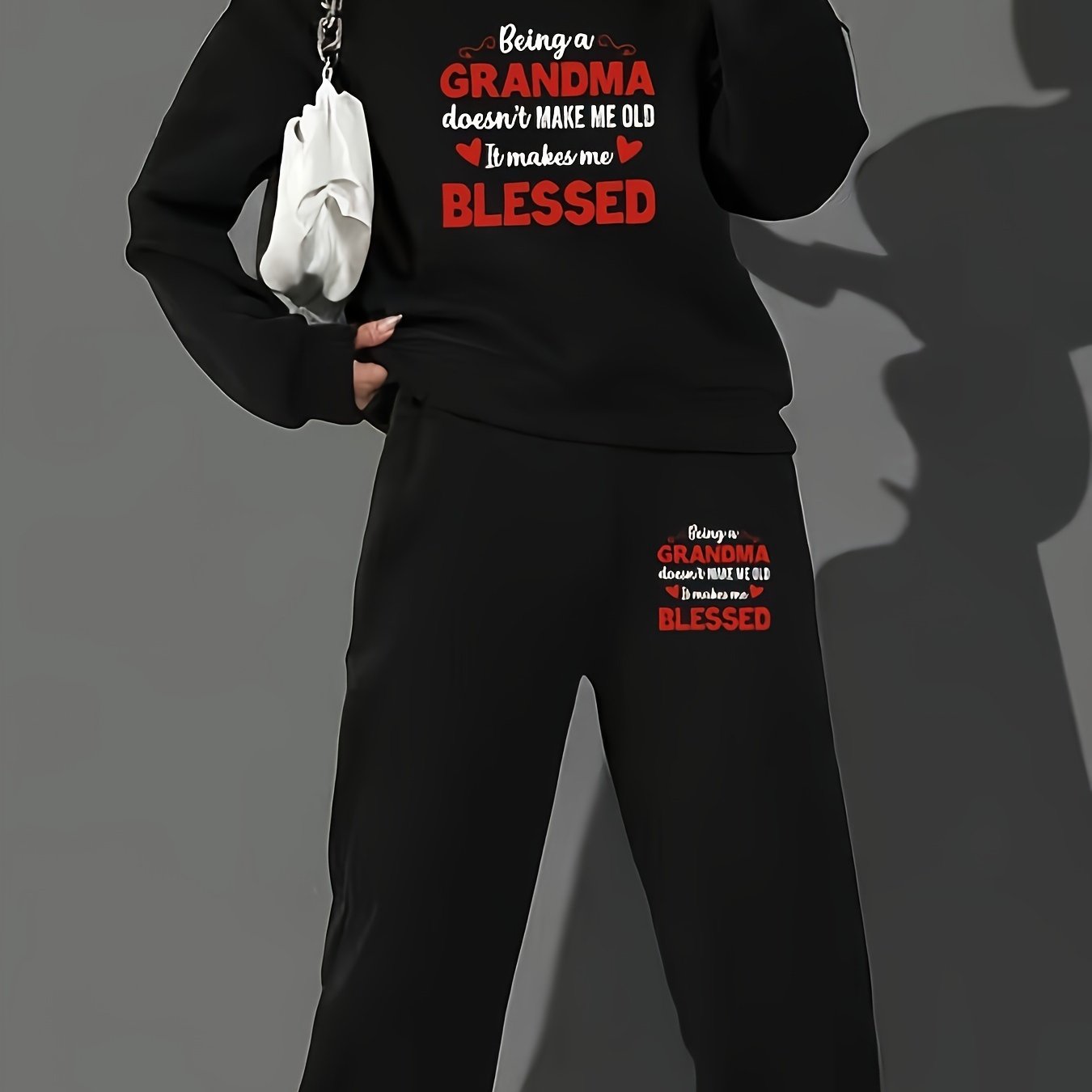Women's Plus Slogan Print Sweatshirt & Jogger Sweatpants Set