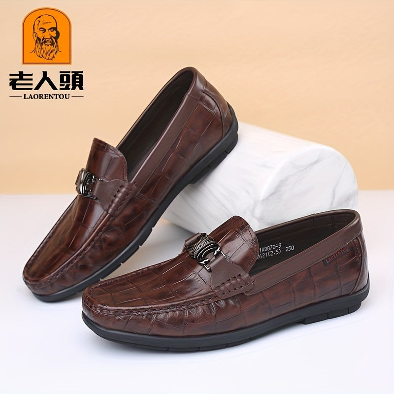 Crocodile Embossed Leather Slip On Dress Shoes for Men