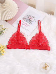 Floral Lace Scalloped Trim Bow Knot Triangle Bra Plus Size