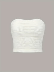 Wavy Textured Tube Top Off Shoulder Slim Top