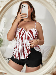 Tie Dye Peplum Cami Top & Ruched Shorts Swimsuit Set