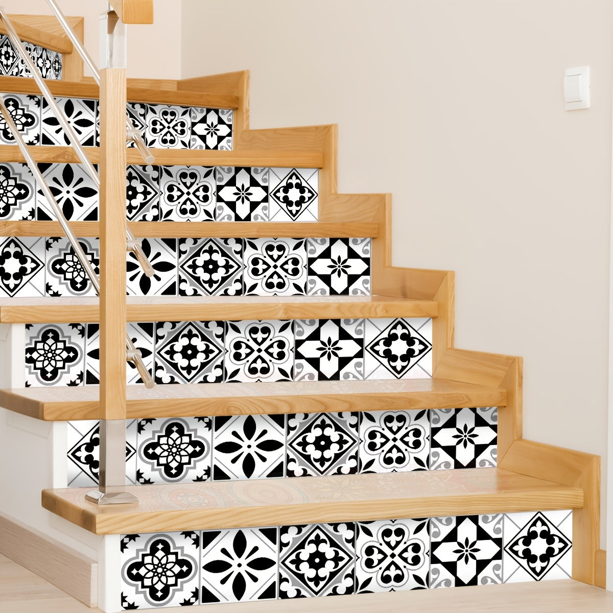 Watercolor Tile Print Staircase Sticker Self-Adhesive Waterproof Wall Decoration
