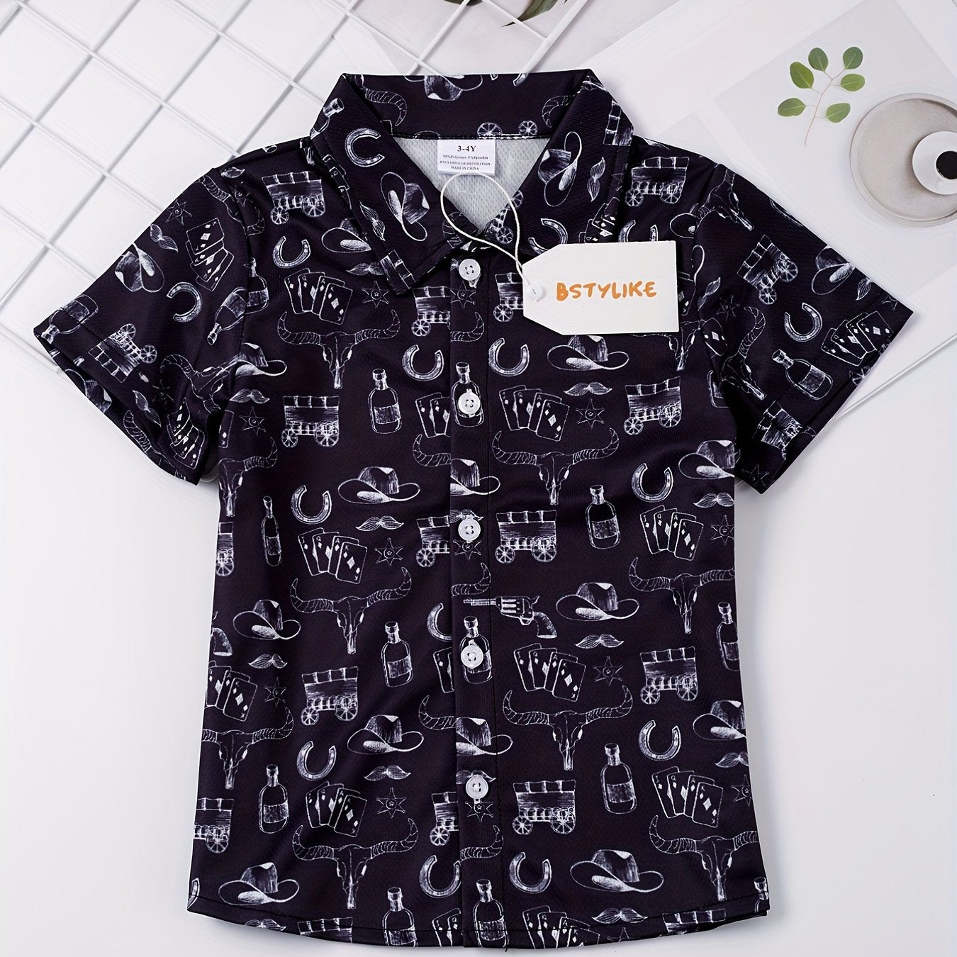 Boys Casual V Neck Short Sleeves Button Up Shirt