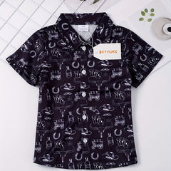 Boys Casual V Neck Short Sleeves Button Up Shirt