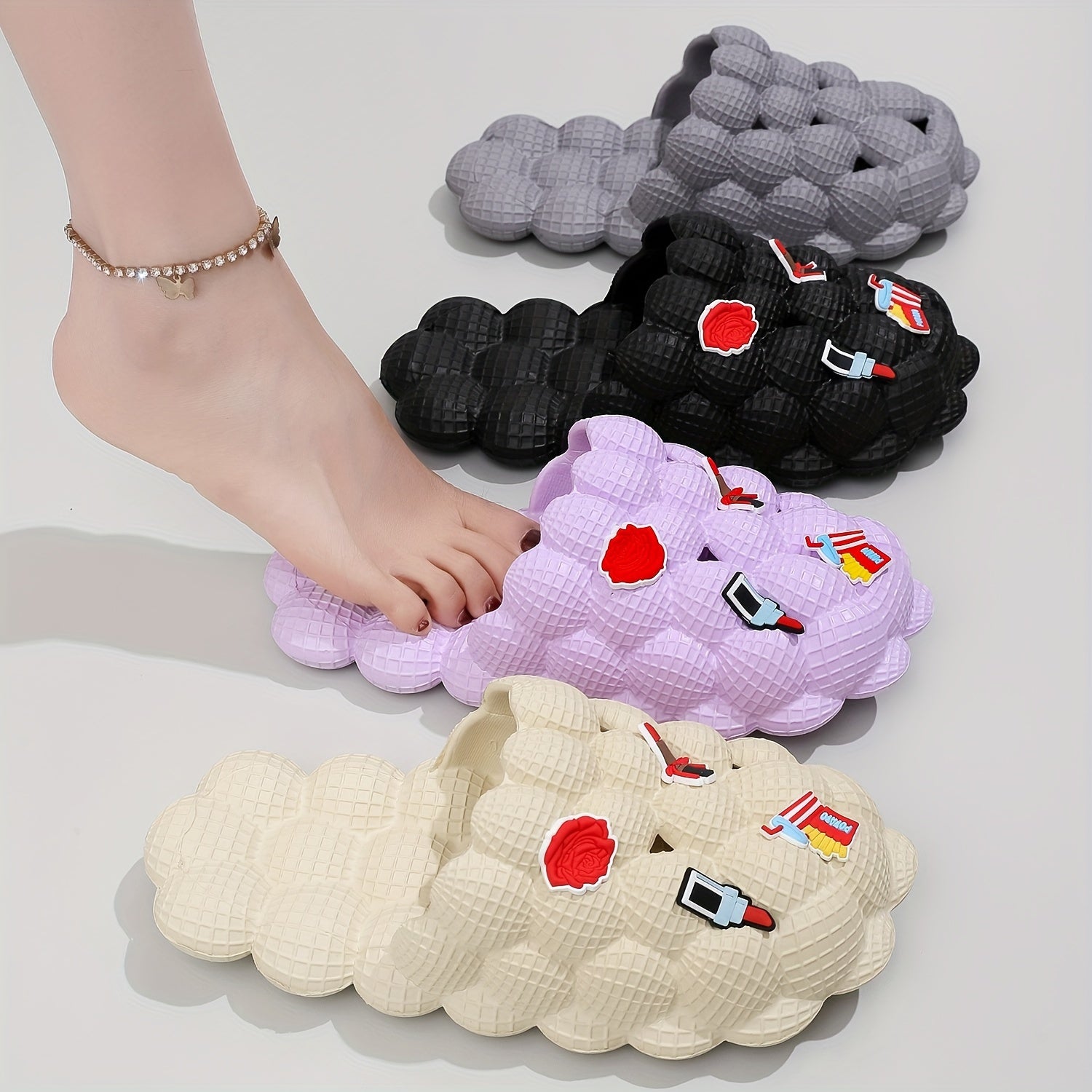 Girls' Cartoon Charm Lychee Slippers Non Slip Lightweight Indoor Shower Pool