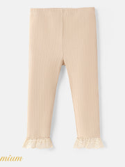 Baby Girl's Ribbed Knit Leggings Lace Up Trousers