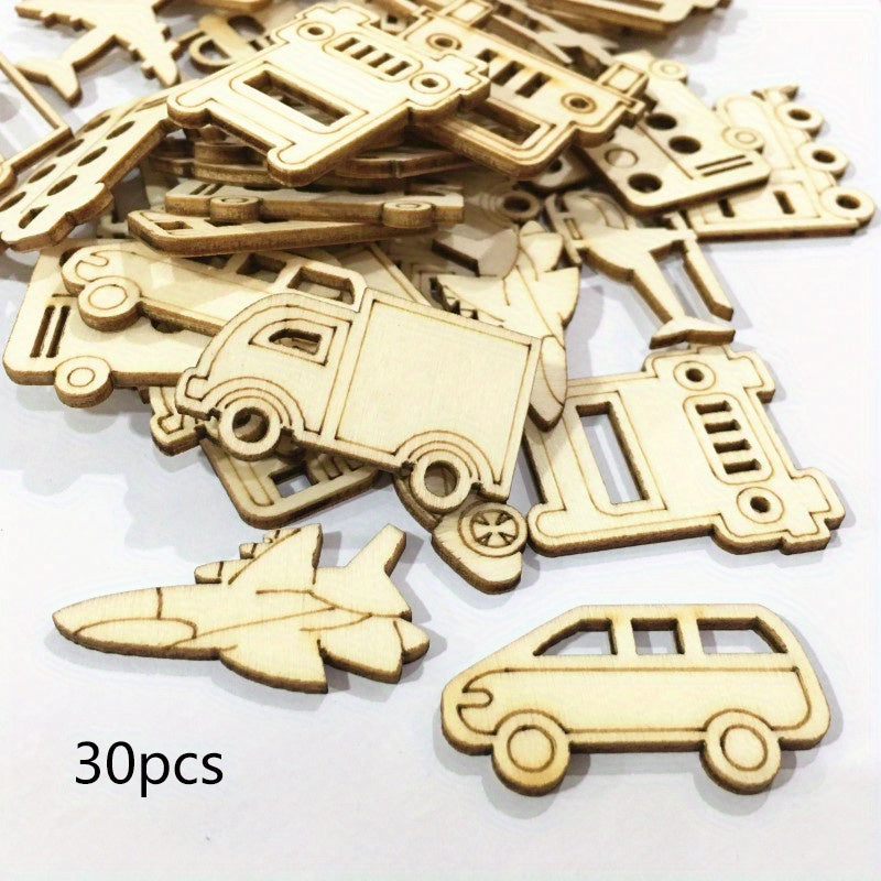30pcs 45mm Car Aircraft Wood Chips for Scrapbooking Decoration DIY Accessories