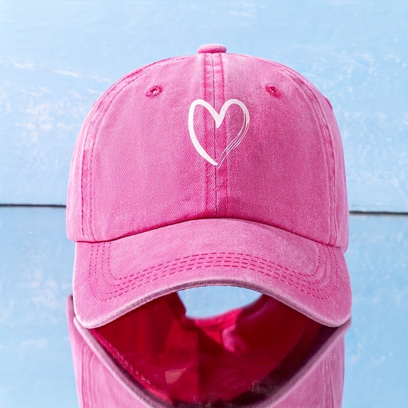 Heart Print Casual Baseball Cap Solid Dad Hats Lightweight Sun Hats