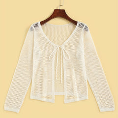 Crochet Coverup Tie Front Long Sleeve Cardigan