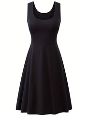 Basic Tank Dress Women's Plus Round Neck Solid Tank Dress