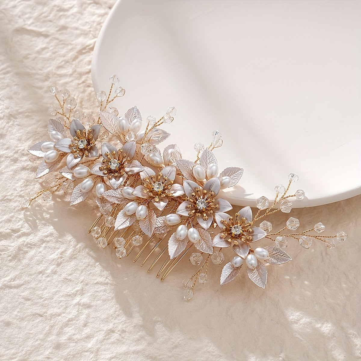 Rose Golden Bridal Hair Comb with Crystals and Pearls