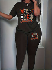 Women's Plus Christmas Tree Print Tunic T-shirt & Leggings Set
