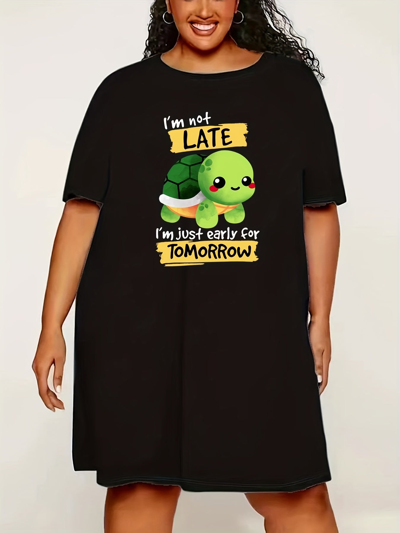 Casual Loungewear Dress Women's Plus Turtle & Letter Print Sleep Dress