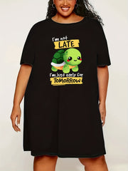 Casual Loungewear Dress Women's Plus Turtle & Letter Print Sleep Dress