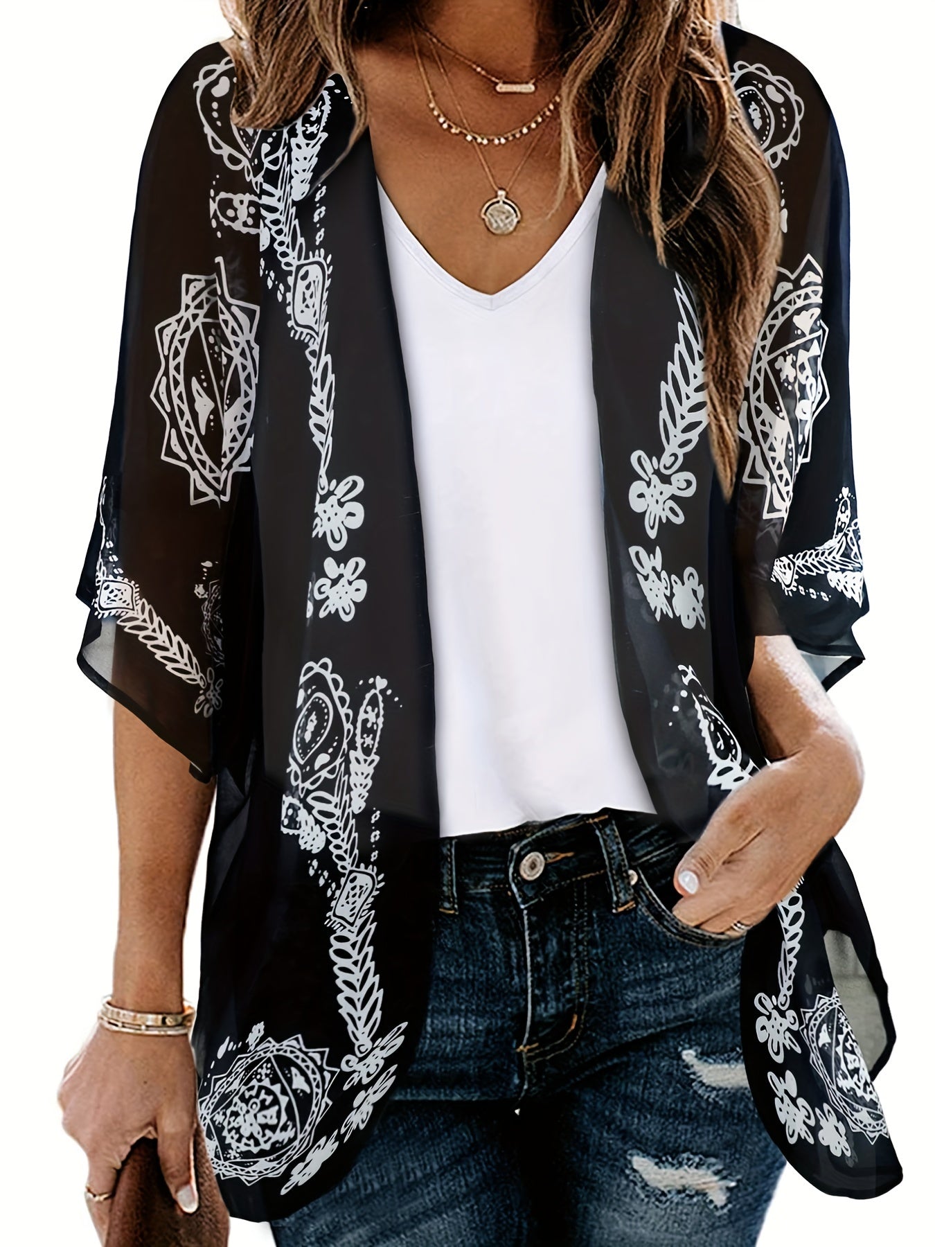 Boho Cover Up Paisley Print Cardigan