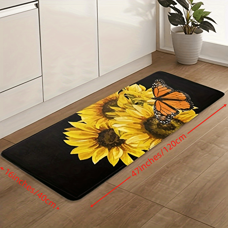 Sunflower 3D Printed Kitchen Rugs Vintage Flannel Absorbent Non Slip