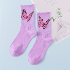 6 Pairs Butterfly Print Mid Tube Socks for Women