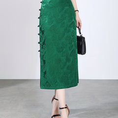 Vintage Split Skirt with Side Buckle for Women