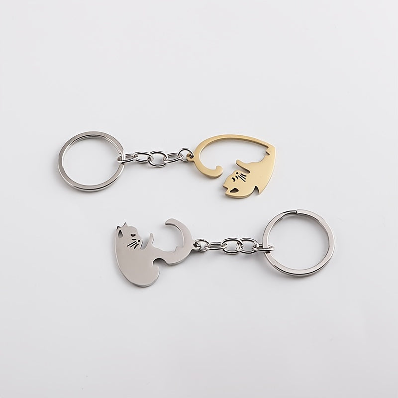 Cat Matching Keychain For Couples Friends Heart Keychains For Women Men