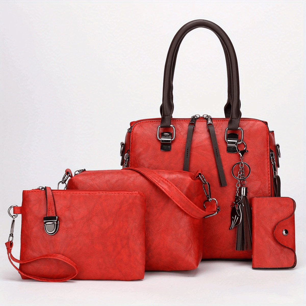 4pcs Retro Pendant Tote Crossbody Bag Set PU Leather Shoulder Bag