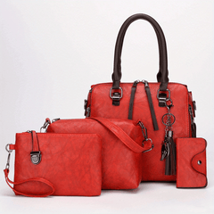 4pcs Retro Pendant Tote Crossbody Bag Set PU Leather Shoulder Bag
