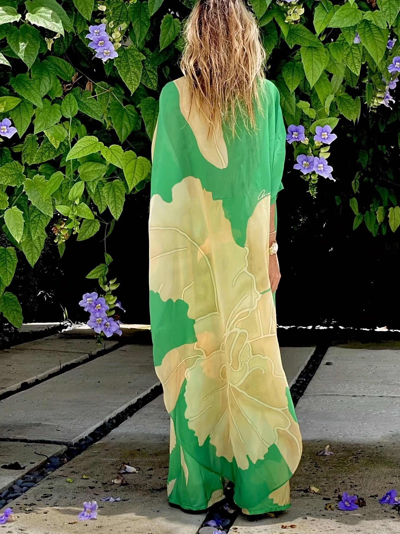 Floral Loose Fit Two Piece Set V Neck Beachwear Cover Up Pant