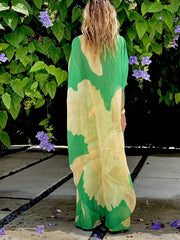 Floral Loose Fit Two Piece Set V Neck Beachwear Cover Up Pant