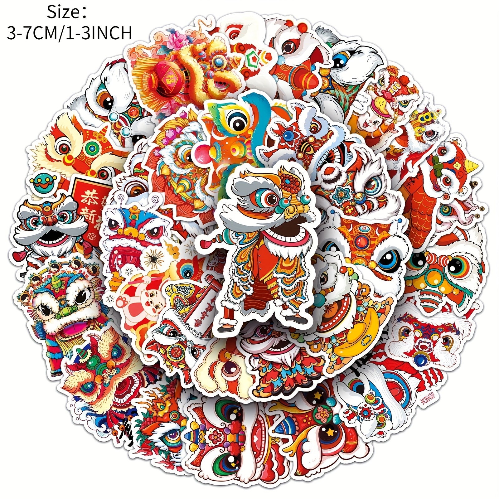 50pcs Lion Dance Stickers for Phone Laptop Skateboard Waterproof D