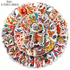 50pcs Lion Dance Stickers for Phone Laptop Skateboard Waterproof D