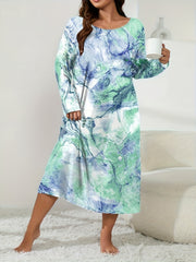 Tie Dye Long Sleeve Round Neck Sleep Dress