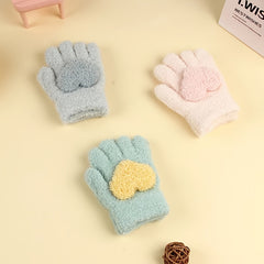 Kids Heart Decor Fuzzy Gloves Winter Warm Baby Coldproof Gloves