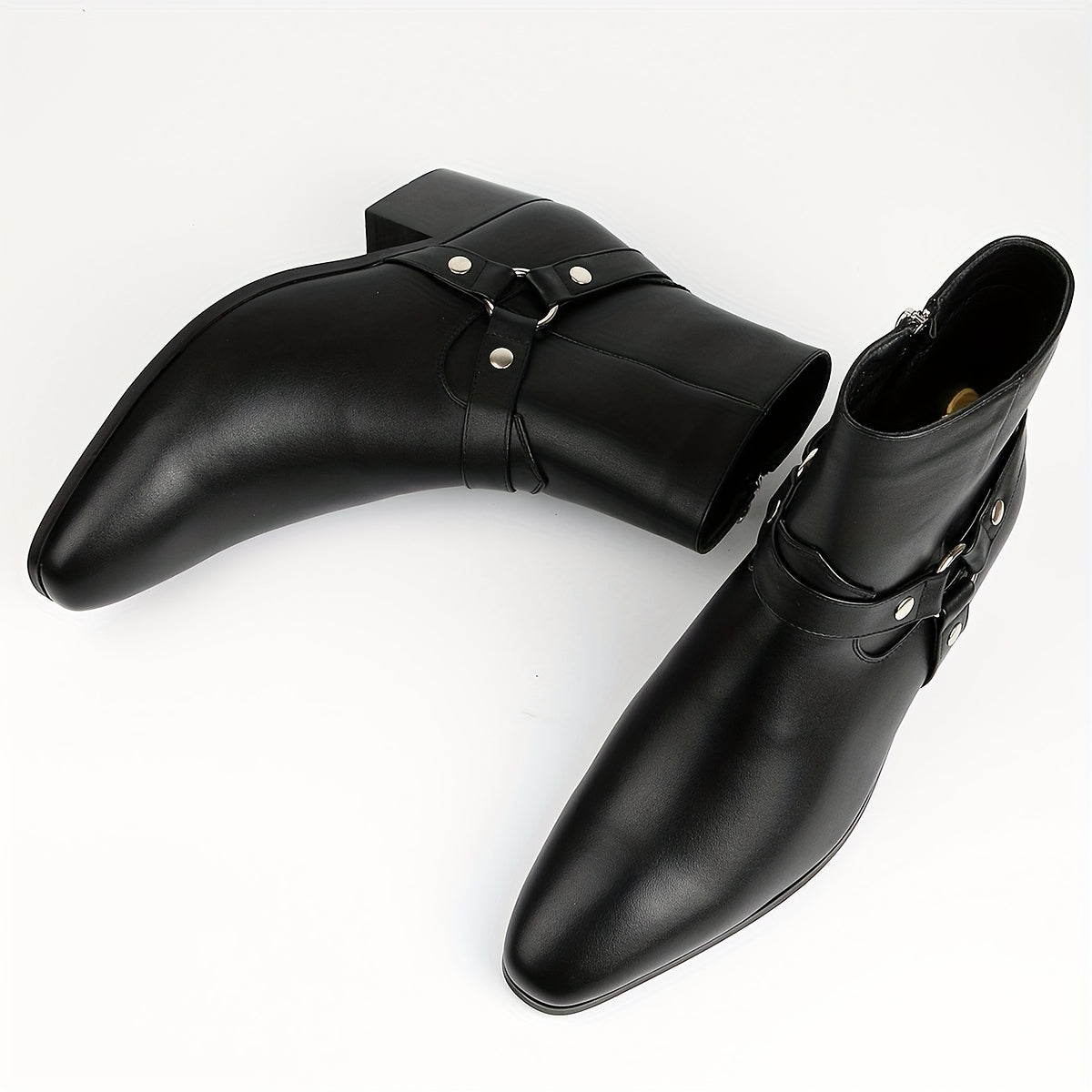 Men's High Heeled Boots Black Leather