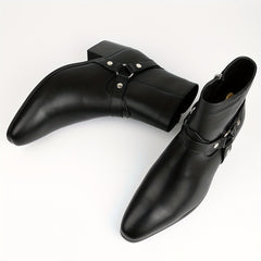 Men's High Heeled Boots Black Leather